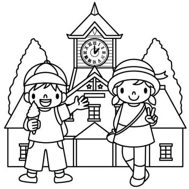 Bé vui học tập với tranh rỗng tô màu chủ đề trường mầm non hấp dẫn