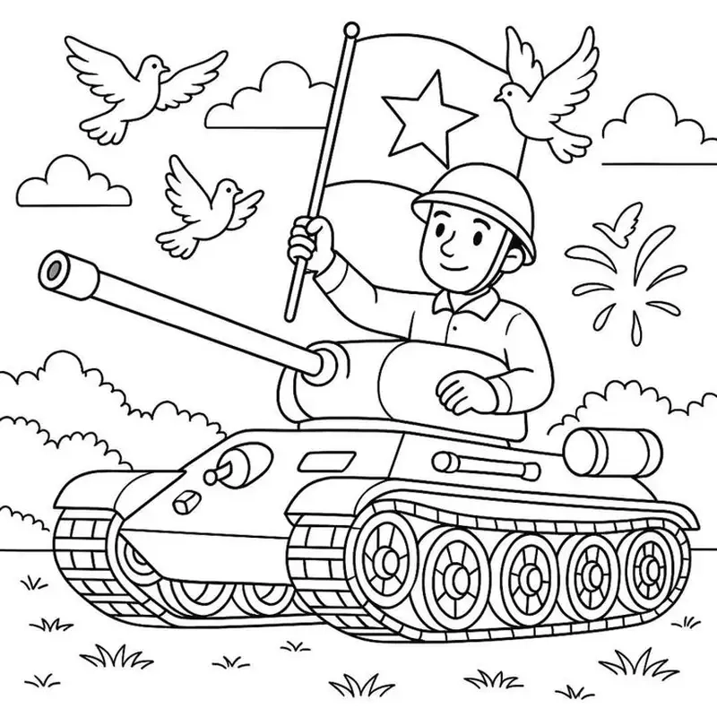 Khám phá tranh tô màu xe tăng có mắt đáng yêu