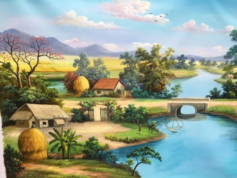 Thử sức vẽ tranh cảnh làng quê đơn giản nhẹ nhàng