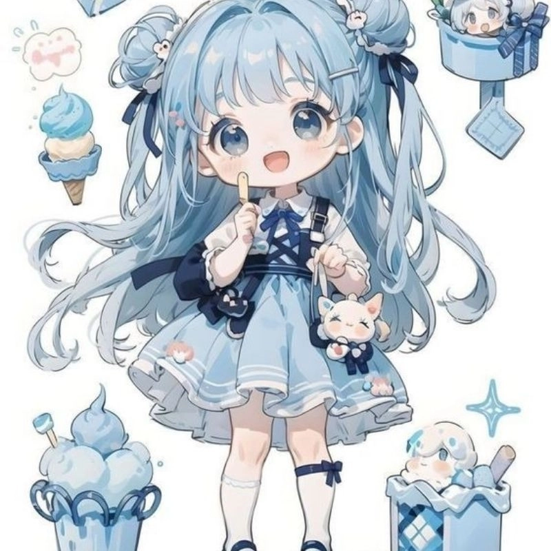 Anime chibi cute đơn giản nét vẽ tối giản