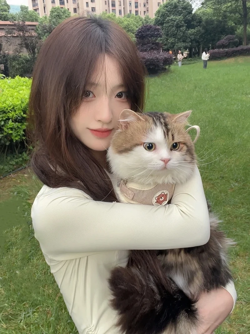 Khung hình tinh khôi với gái xinh bên mèo trắng đẹp dịu dàng