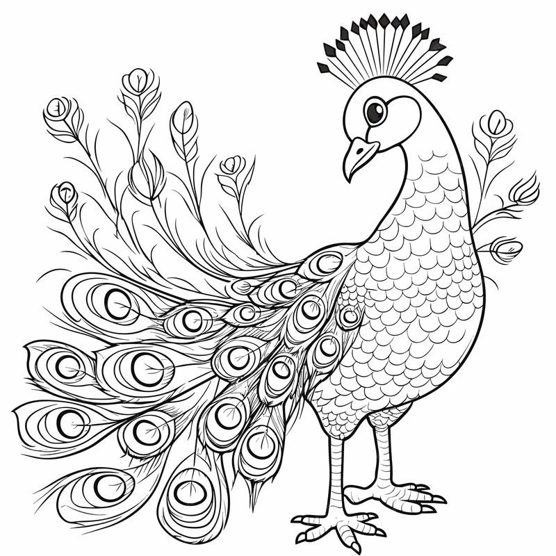 Bé dễ tập tô với tranh tô màu chim công đơn giản