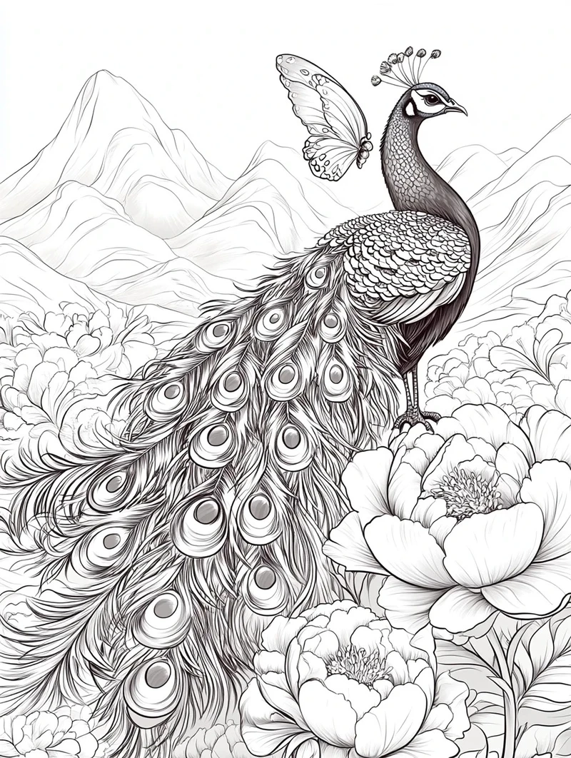 Những mẫu hình vẽ con công tô màu giúp bé phát triển sáng tạo