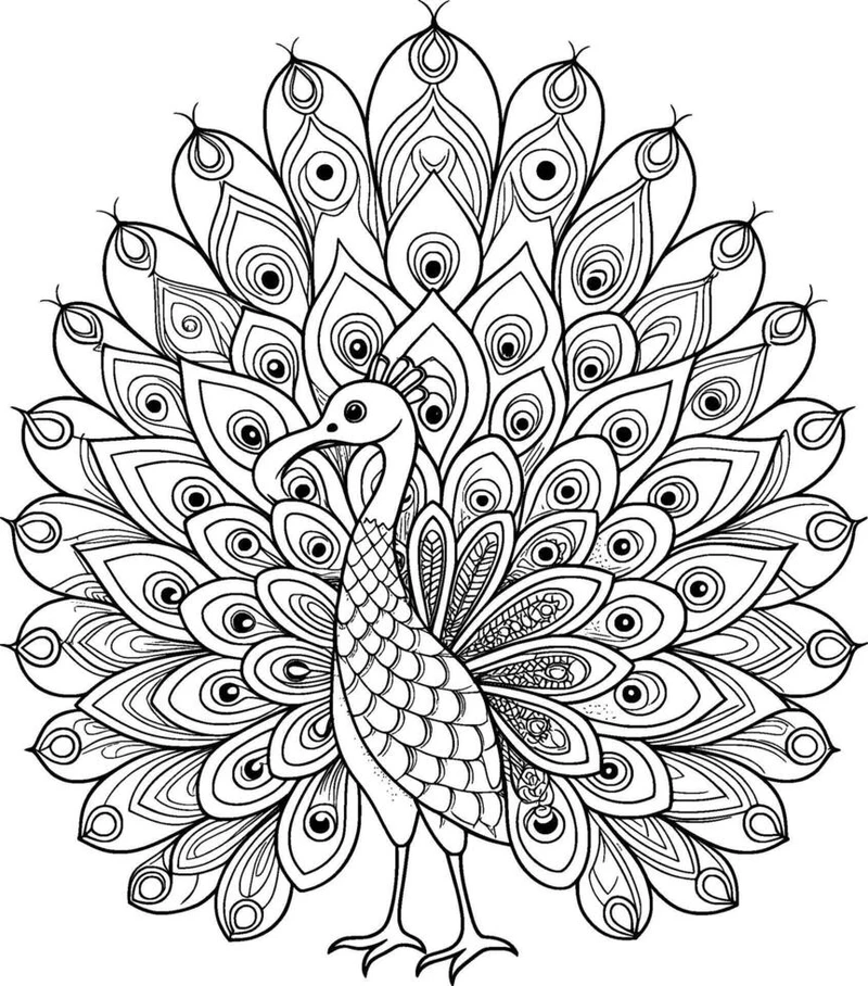 Bộ tranh tô màu chim công xòe đuôi cực ấn tượng cho bé sáng tạo